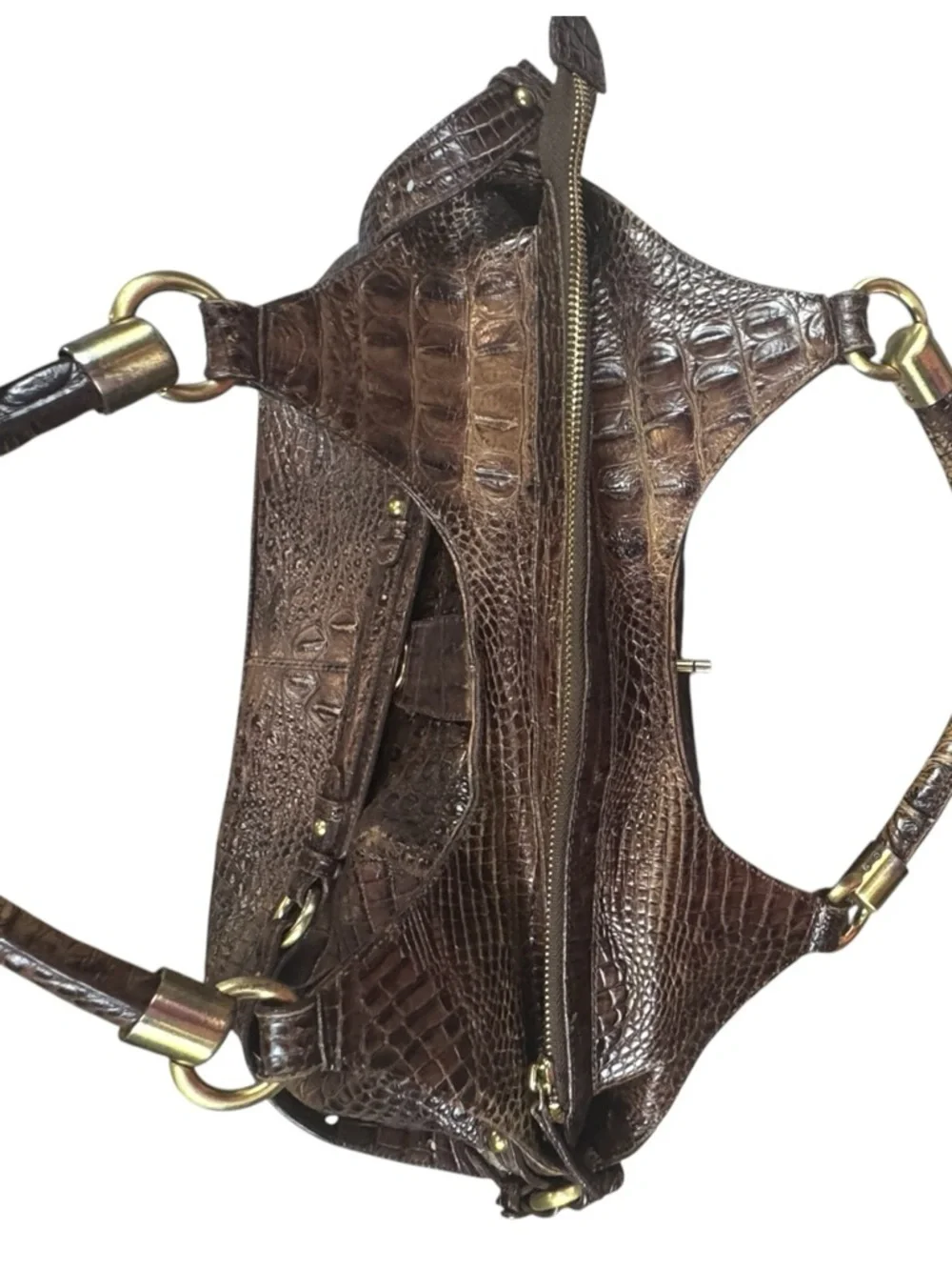 Brahmin Dagny Melbourne Croc Embossed Brown Satchel & Wallet Set